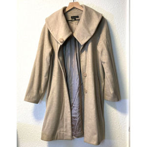 Sofia Cashmere wool trench coat jacket, stone, large fold over collar